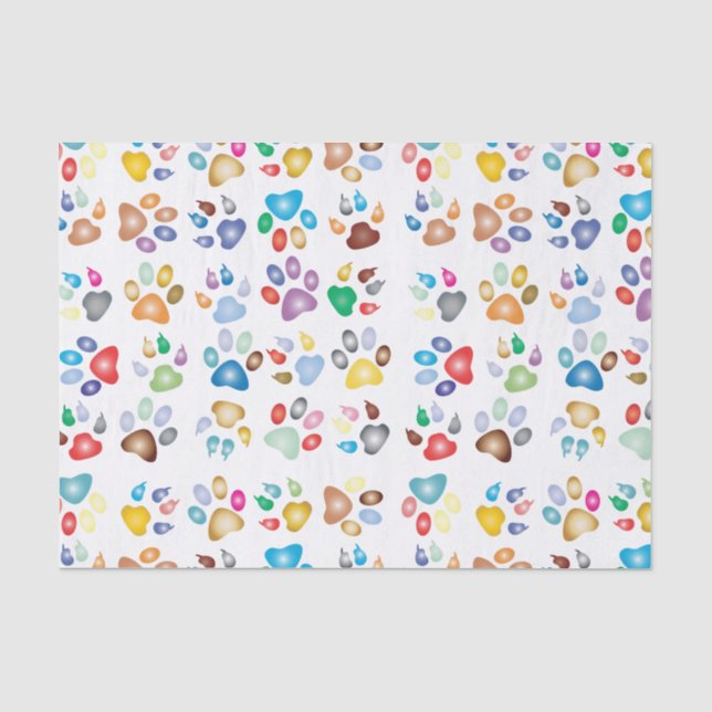 Colourful animal, dog paws pattern, rainbow colour tissue paper (Front)