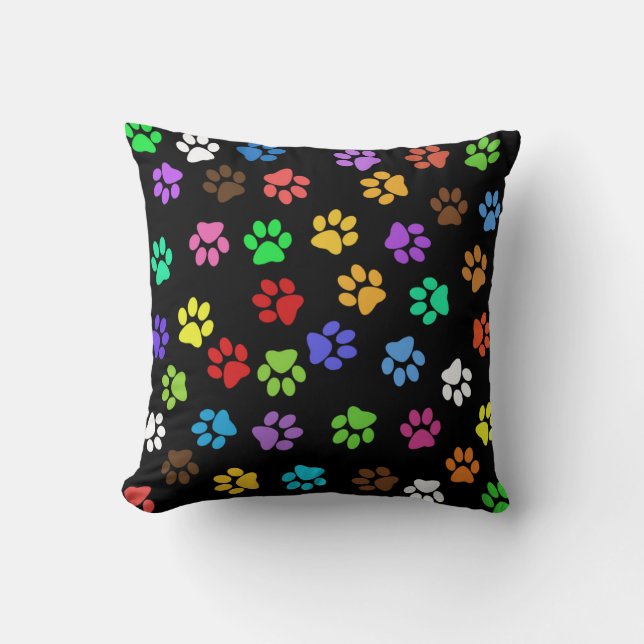 Colourful Animal Footprints Throw Pillow (Front)