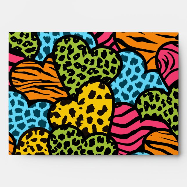 Colourful  animal pattern hearts envelopes (Front)