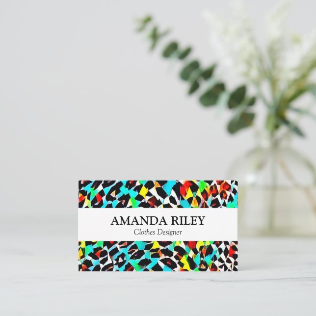 Colourful Animal Pattern Print Business Cards (Standing Front)