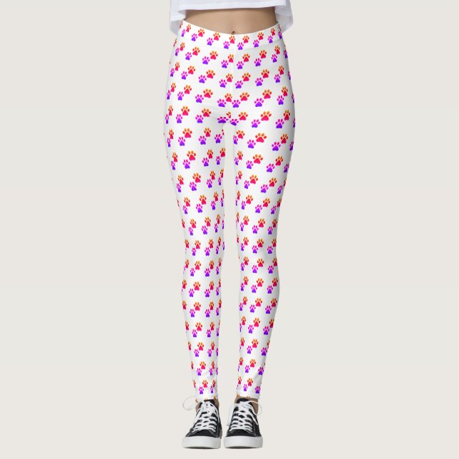 Colourful animal Paw Prints Leggings (Front)