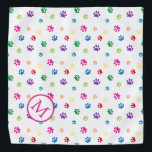 Colourful Animal Paw Prints Monogram Bandana<br><div class="desc">Show how much you love animals with this cute colourful paw patterned bandana. Also looks awesome with a black background. Bet your pet will look adorable wearing it!</div>