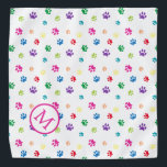 Colourful Animal Paw Prints Monogram Bandana<br><div class="desc">Show how much you love animals with this cute colourful paw patterned bandana. Also looks awesome with a black background. Bet your pet will look adorable wearing it!</div>