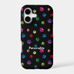 Colourful Animal Paw Prints on Black