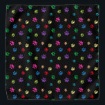 Colourful Animal Paw Prints on Black Bandana<br><div class="desc">Show how much you love animals with this cute colourful paw patterned bandana. Also looks awesome with a white background. Bet your pet will look adorable wearing it!</div>