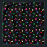 Colourful Animal Paw Prints on Black Bandana<br><div class="desc">Show how much you love animals with this cute colourful paw patterned bandana. Also looks awesome with a white background. Bet your pet will look adorable wearing it!</div>