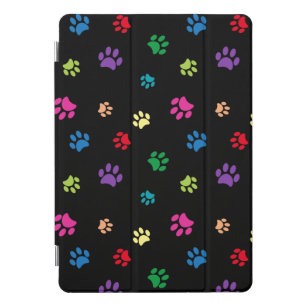 Colourful Animal Paw Prints on Black iPad Pro Cover