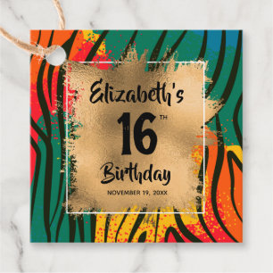 Colourful Animal Print 16th Birthday Personalized Favour Tags