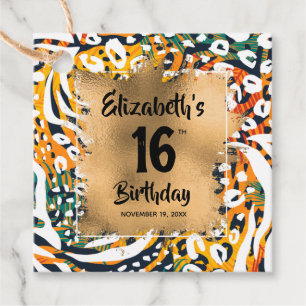 Colourful Animal Print 16th Birthday Personalized Favour Tags
