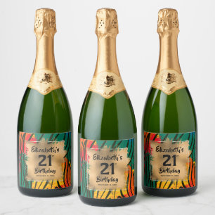 Colourful Animal Print 21st Birthday Personalized Sparkling Wine Label