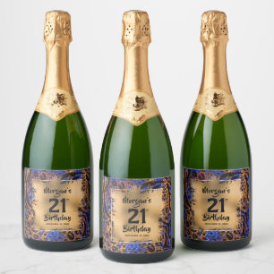 Colourful Animal Print 21st Birthday Personalized Sparkling Wine Label