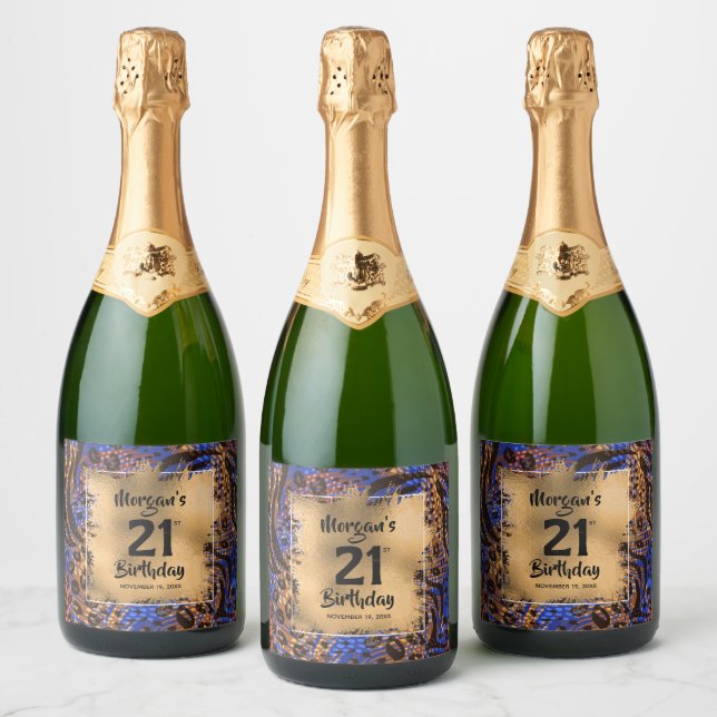 Colourful Animal Print 21st Birthday Personalized Sparkling Wine Label (Bottles)