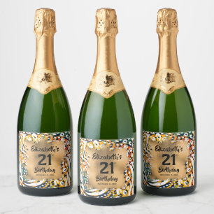 Colourful Animal Print 21st Birthday Personalized Sparkling Wine Label