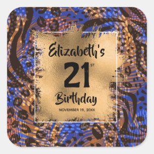 Colourful Animal Print 21st Birthday Personalized Square Sticker