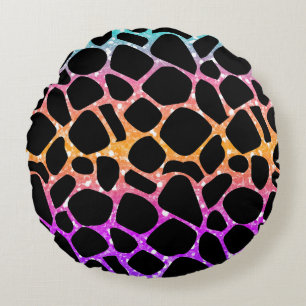 Colourful Animal Print & Paw Texture Round Pillow
