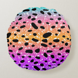 Colourful Animal Print & Paw Texture Round Pillow