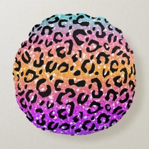 Colourful Animal Print & Paw Texture Round Pillow