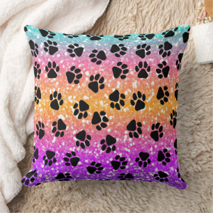 Colourful Animal Print & Paw Texture Throw Pillow