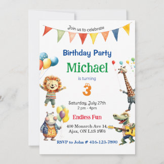 Colourful animals Birthday Party Invitation