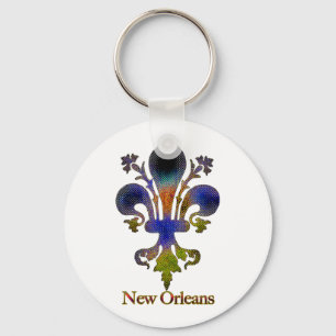 Colourful Antique New Orleans Fleur de lis Keychain