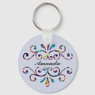 Colourful Any Letter Name Elegant Swirls Design Keychain
