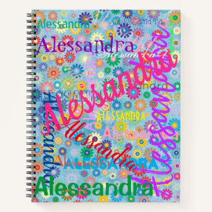 Colourful Any Name Collage with Flowers Spiral Notebook