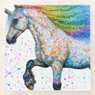 Colourful Appaloosa Unicorn Glass Coaster