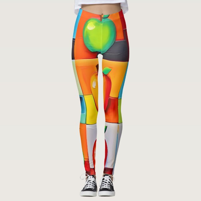 Colourful Apple Grid Leggings (Front)