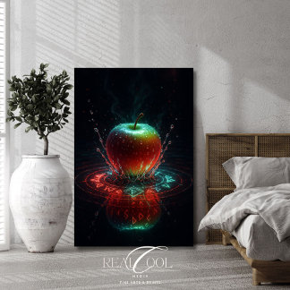 Colourful Apple Splash in Geometric Energy Rings Poster