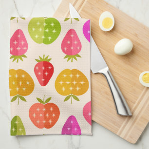 Colourful Apples and Strawberries with retro stars Kitchen Towel