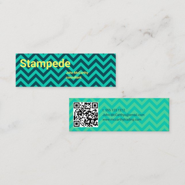 Colourful Aqua Green Yellow Chevron Pattern Mini Business Card (Front/Back)