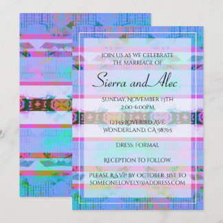 Colourful Aqua Pink & White Bohemian Striped Invitation