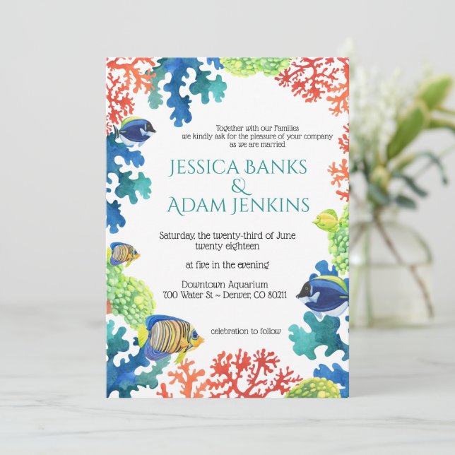 Colourful Aquarium Wedding Invitation (Standing Front)