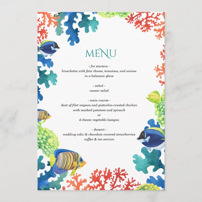 Colourful Aquarium Wedding Menu (Front)