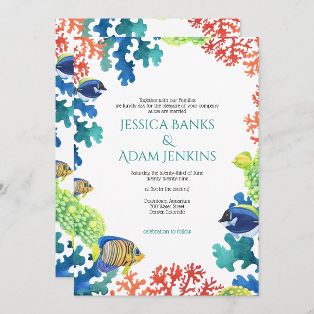 Colourful Aquarium with QR Code Wedding Invitation (Front/Back)