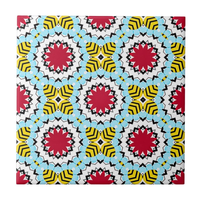 Colourful Arabesque Kaleidoscopic Geometric Patter Tile (Front)