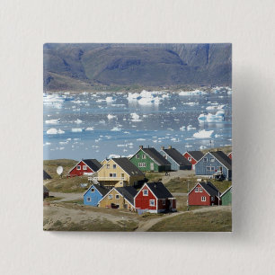 Colourful architecture of the town, Narsaq, 2 Inch Square Button