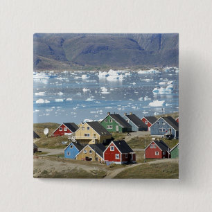 Colourful architecture of the town, Narsaq, 2 Inch Square Button