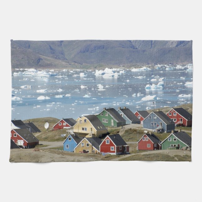 Colourful architecture of the town, Narsaq, Kitchen Towel (Horizontal)