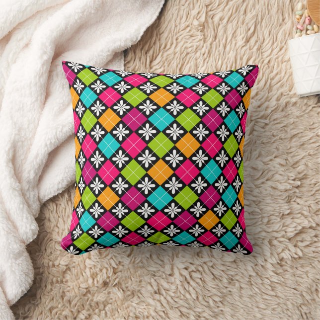 Colourful Argyle and Floral Pattern Jumbo Pillow (Blanket)