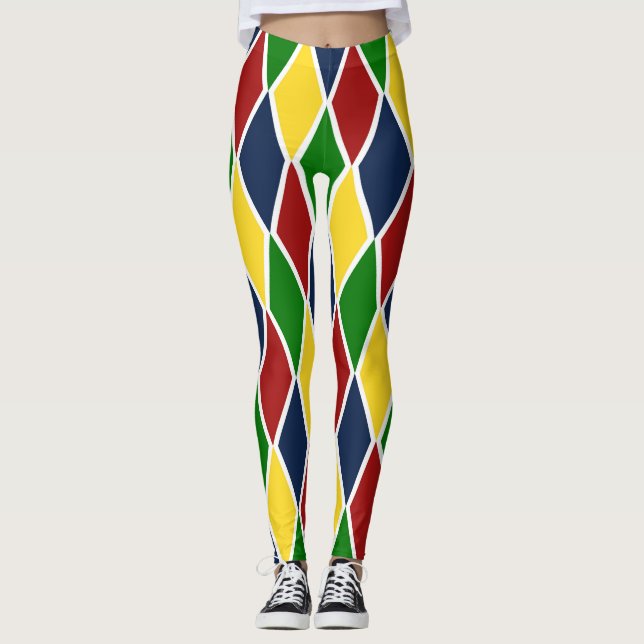Colourful Argyle Harlequin Diamond Trendy Leggings (Front)
