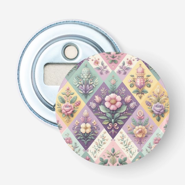 Colourful argyle pastel Easter/Spring Bottle Opener (Front)