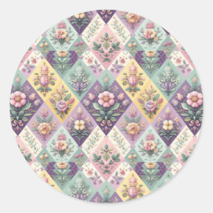Colourful argyle pastel Easter/Spring Classic Round Sticker