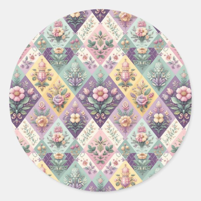Colourful argyle pastel Easter/Spring Classic Round Sticker (Front)