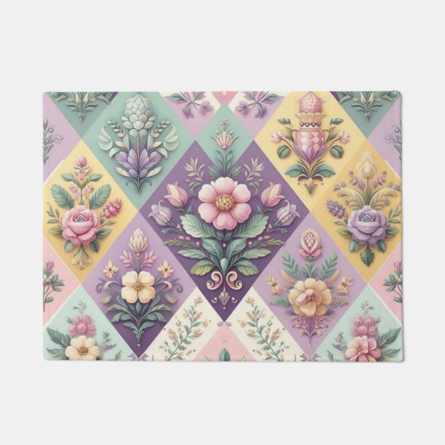 Colourful argyle pastel Easter/Spring Doormat (Front)