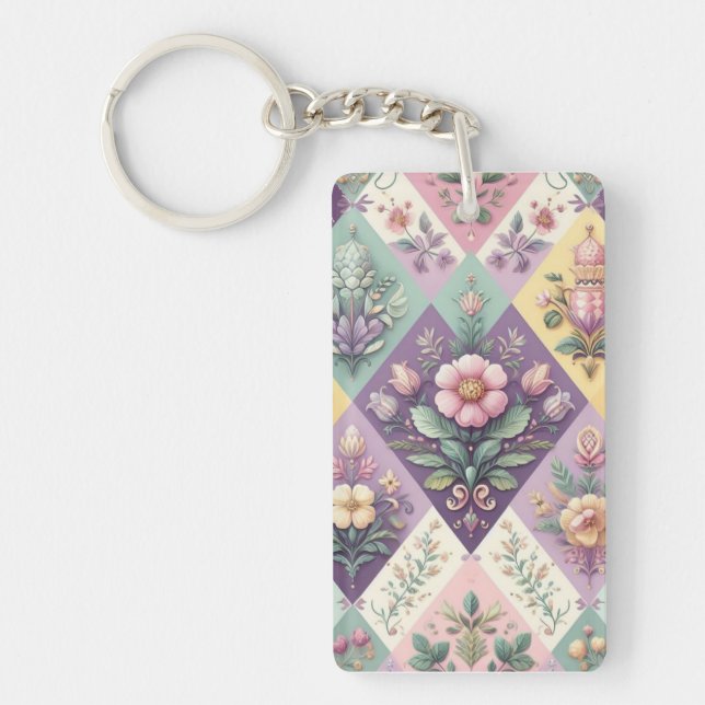 Colourful argyle pastel Easter/Spring Keychain (Front)