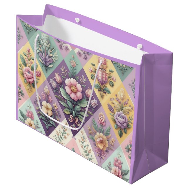 Colourful argyle pastel Easter/Spring Large Gift Bag (Front Angled)