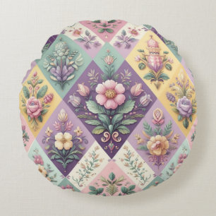 Colourful argyle pastel Easter/Spring Round Pillow
