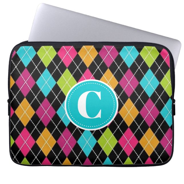 Colourful Argyle Personalized Laptop Sleeve (Front)