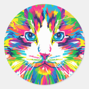 Colourful Art Aesthetic Cat Pictures Cat Art Abstr Classic Round Sticker
